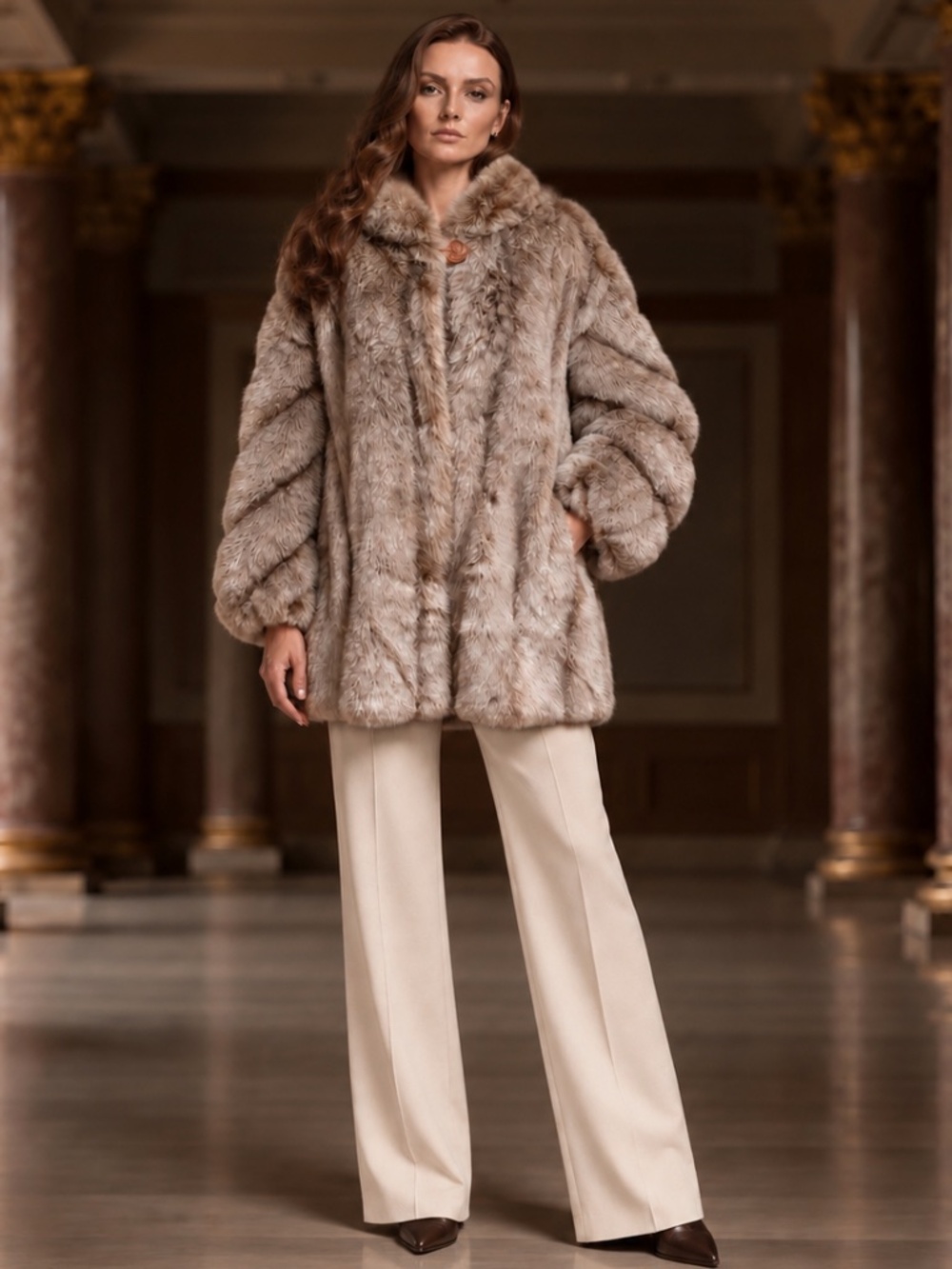 Vintage Donna Salyers Blonde Mink Faux Fur Puff Sleeve Coat 3X